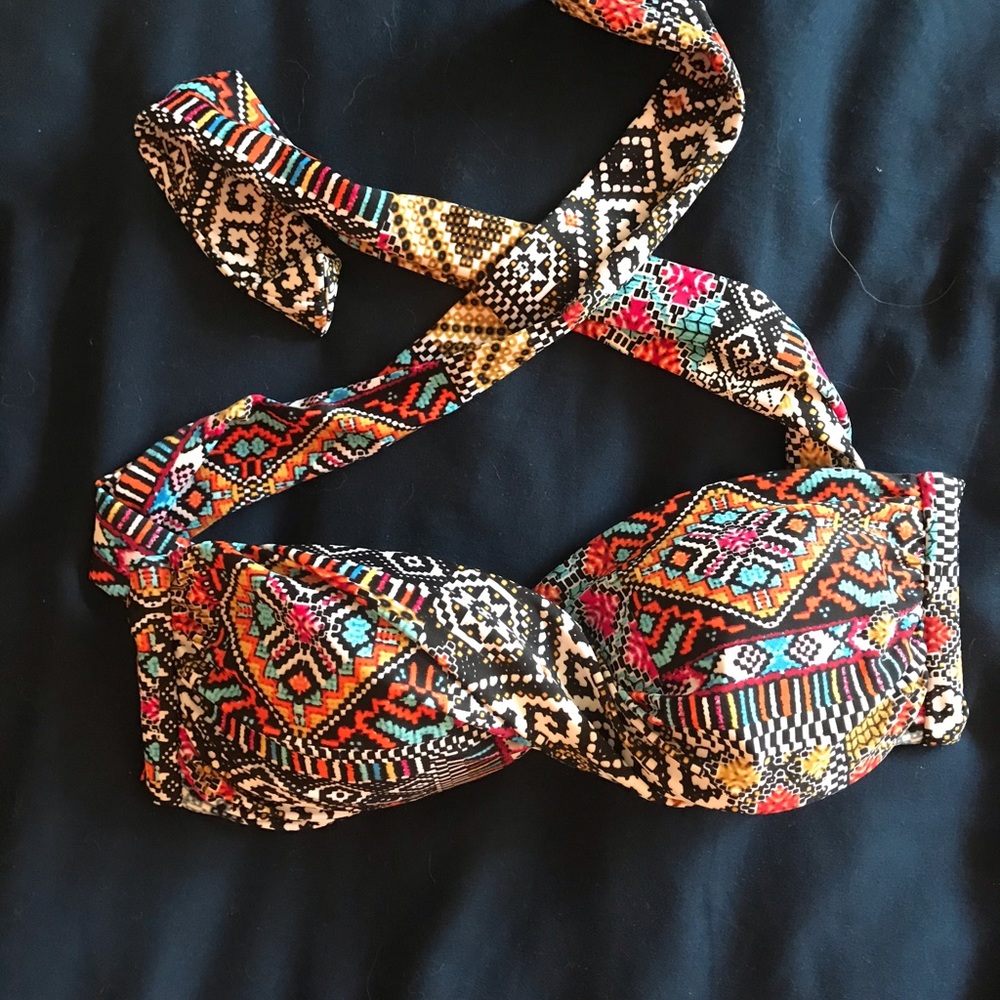 colorful aztec twist front bandeau bikini top